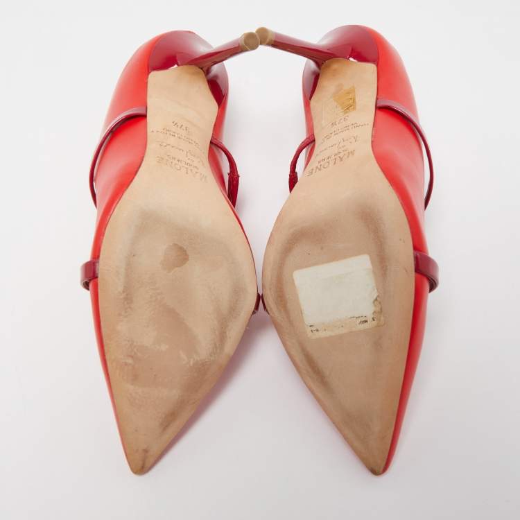 مملوكة مسبقًا Malone Souliers Red/Burgundy Leather and Patent Maureen Mules Size 37.5