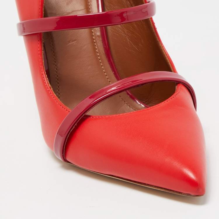 مملوكة مسبقًا Malone Souliers Red/Burgundy Leather and Patent Maureen Mules Size 37.5