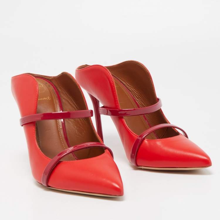 مملوكة مسبقًا Malone Souliers Red/Burgundy Leather and Patent Maureen Mules Size 37.5