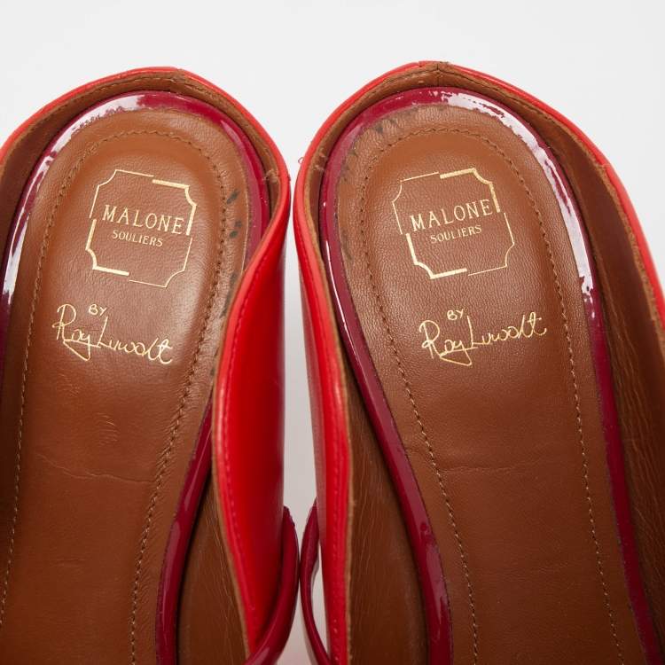 مملوكة مسبقًا Malone Souliers Red/Burgundy Leather and Patent Maureen Mules Size 37.5