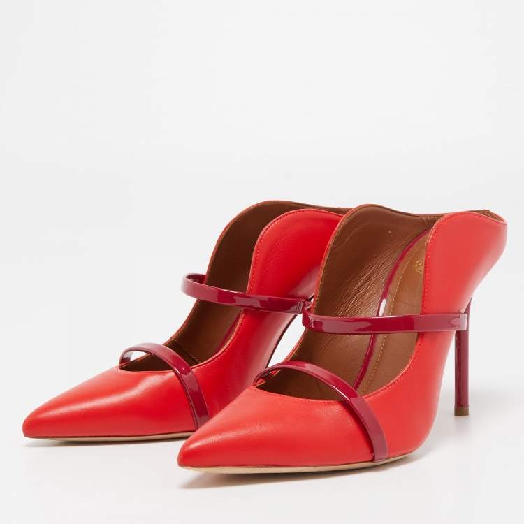 مملوكة مسبقًا Malone Souliers Red/Burgundy Leather and Patent Maureen Mules Size 37.5