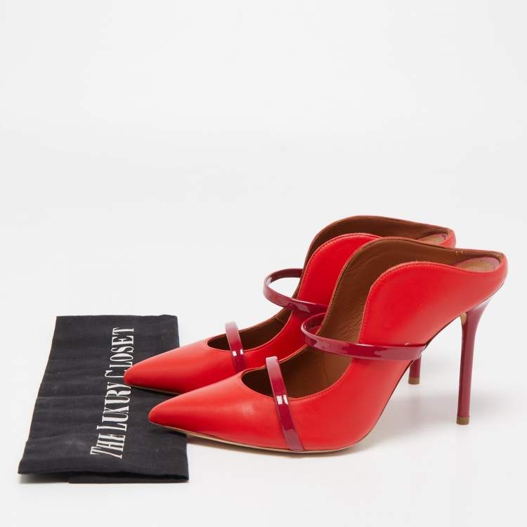 مملوكة مسبقًا Malone Souliers Red/Burgundy Leather and Patent Maureen Mules Size 37.5