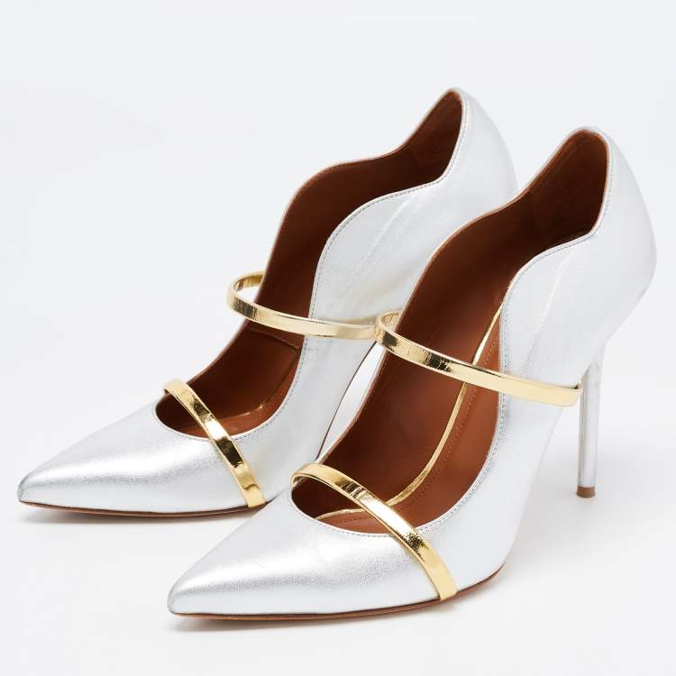 مملوكة مسبقًا Malone Souliers Sliver Leather Maureen Pointed Toe Pumps Size 41