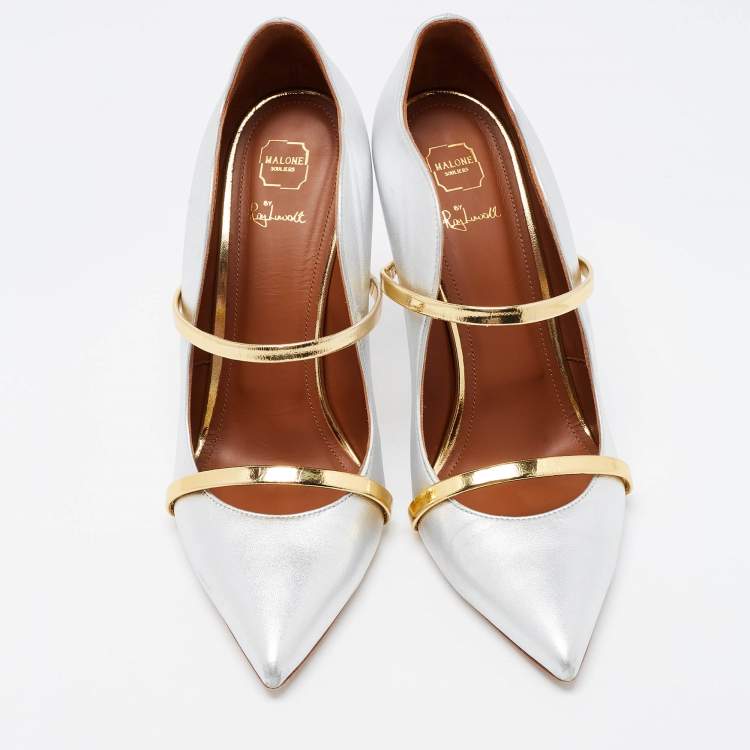 مملوكة مسبقًا Malone Souliers Sliver Leather Maureen Pointed Toe Pumps Size 41