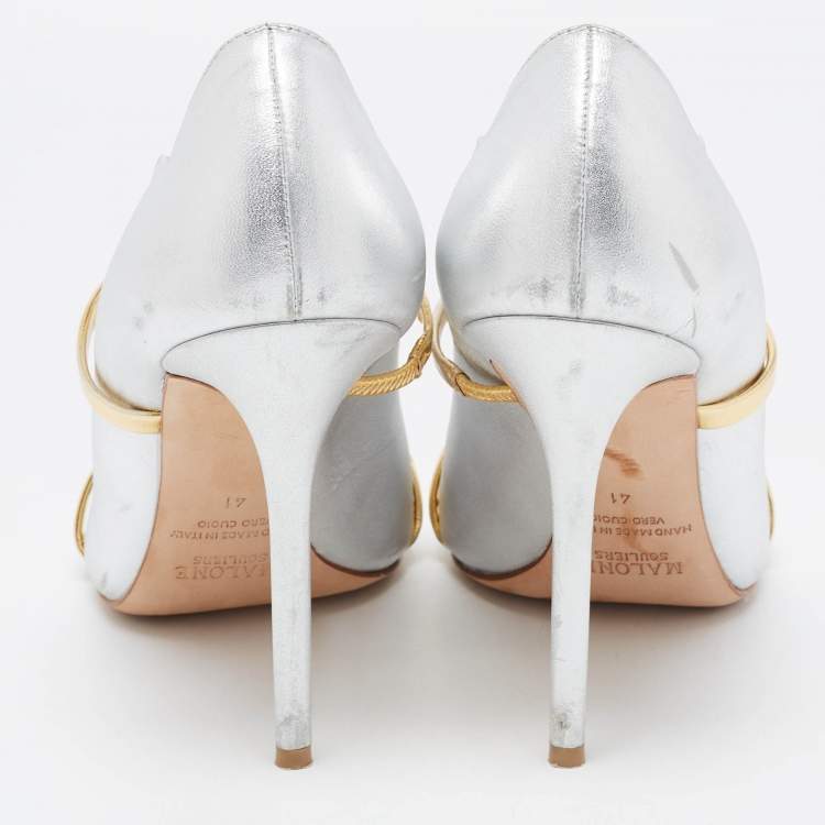 مملوكة مسبقًا Malone Souliers Sliver Leather Maureen Pointed Toe Pumps Size 41