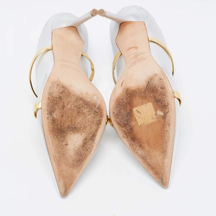 مملوكة مسبقًا Malone Souliers Sliver Leather Maureen Pointed Toe Pumps Size 41