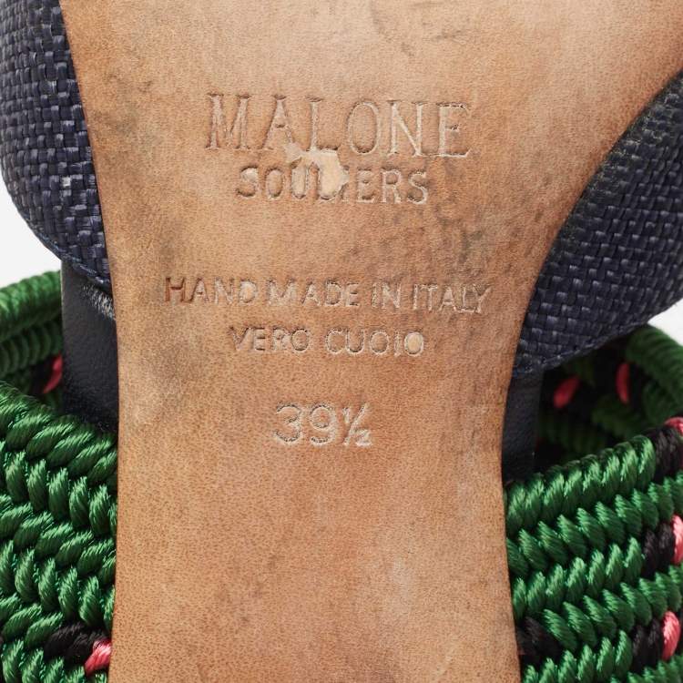 Pre Owned Malone Souliers Navy Blue/Green Raffia Maisie Mules Size 39.5