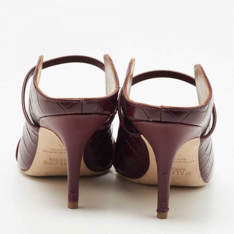 مملوكة مسبقًا Malone Souliers Burgundy Croc Embossed Leather Maureen Pointed Toe Mules Size 38.5