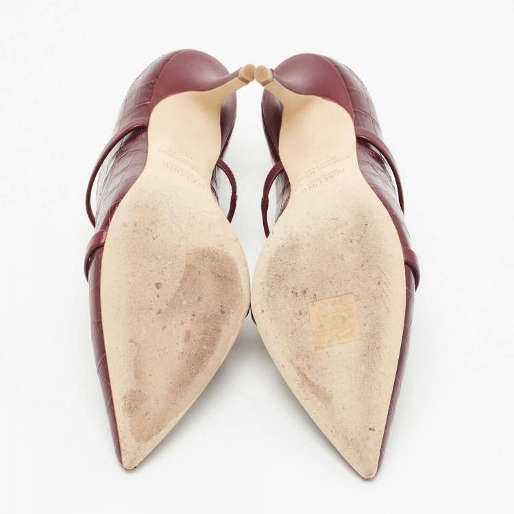 مملوكة مسبقًا Malone Souliers Burgundy Croc Embossed Leather Maureen Pointed Toe Mules Size 38.5
