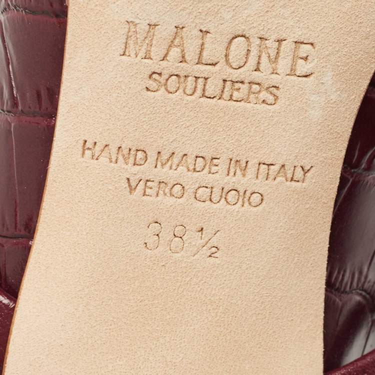 مملوكة مسبقًا Malone Souliers Burgundy Croc Embossed Leather Maureen Pointed Toe Mules Size 38.5