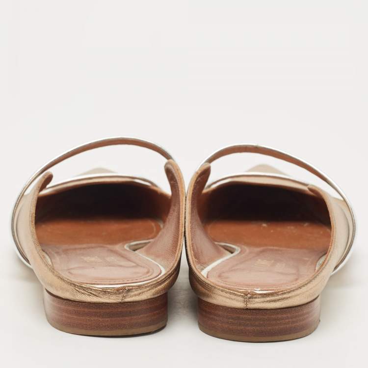 Pre Owned Malone Souliers Metallic Leather Maureen Flat Mules Size 36.5