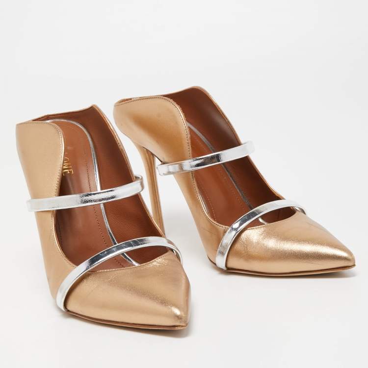 Pre Owned Malone Souliers Metallic Leather Maureen Mules Size 38
