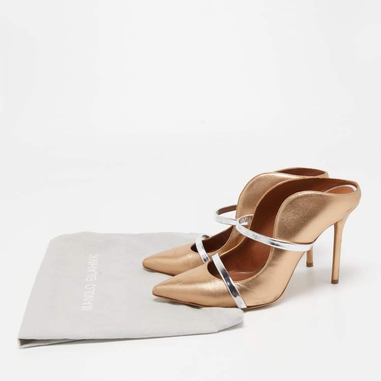 Pre Owned Malone Souliers Metallic Leather Maureen Mules Size 38