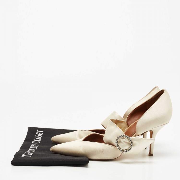 Pre Owned Malone Souliers White Satin Maite Pumps Size 39.5