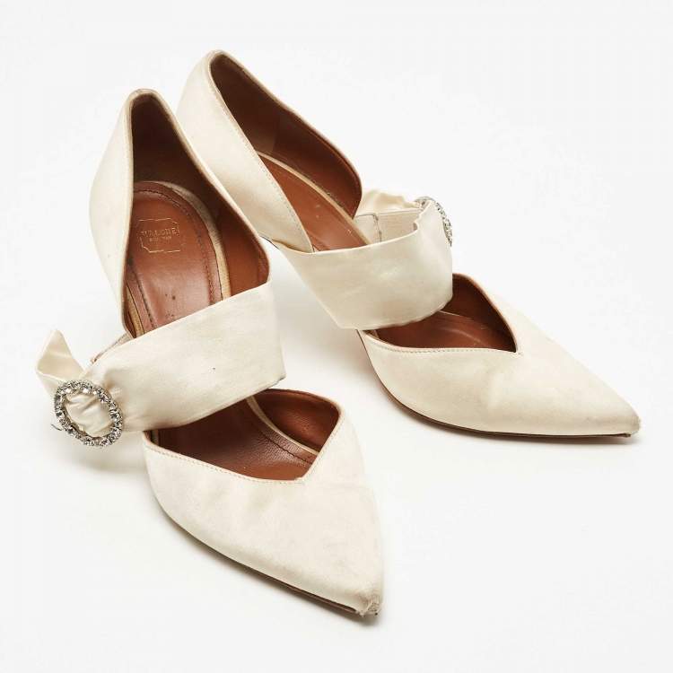 Pre Owned Malone Souliers White Satin Maite Pumps Size 39.5