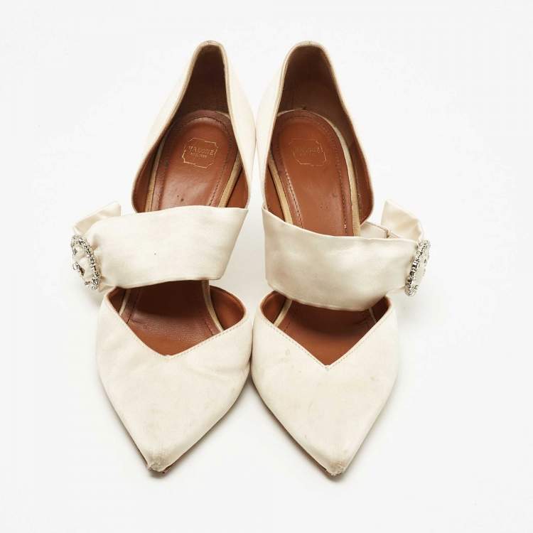 Pre Owned Malone Souliers White Satin Maite Pumps Size 39.5