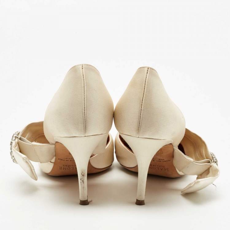 Pre Owned Malone Souliers White Satin Maite Pumps Size 39.5