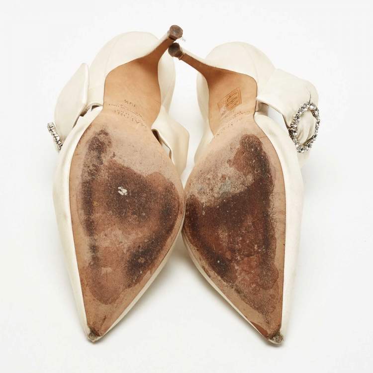 Pre Owned Malone Souliers White Satin Maite Pumps Size 39.5