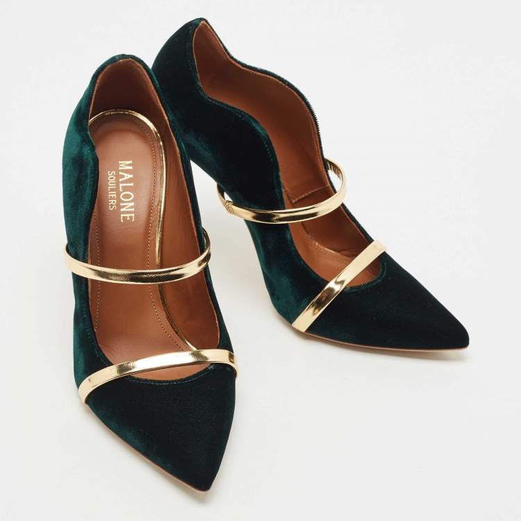 Pre Owned Malone Souliers Green Velvet Maureen Pumps Size 36