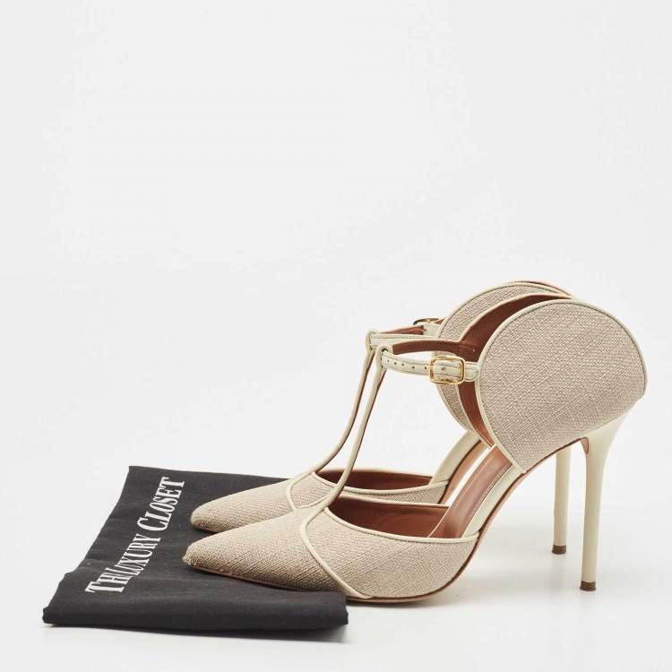 Pre Owned Malone Souliers Cream Leather and Canvas Imogen Pumps Size  41