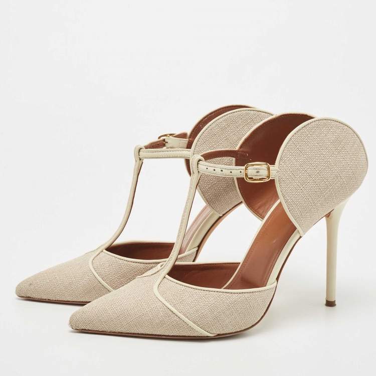 Pre Owned Malone Souliers Cream Leather and Canvas Imogen Pumps Size  41