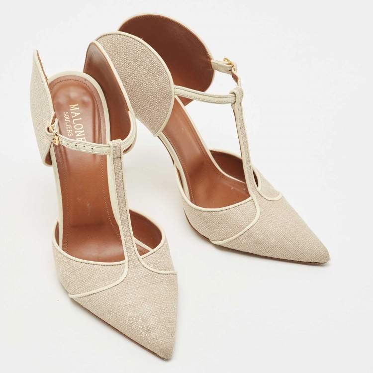 Pre Owned Malone Souliers Cream Leather and Canvas Imogen Pumps Size  41