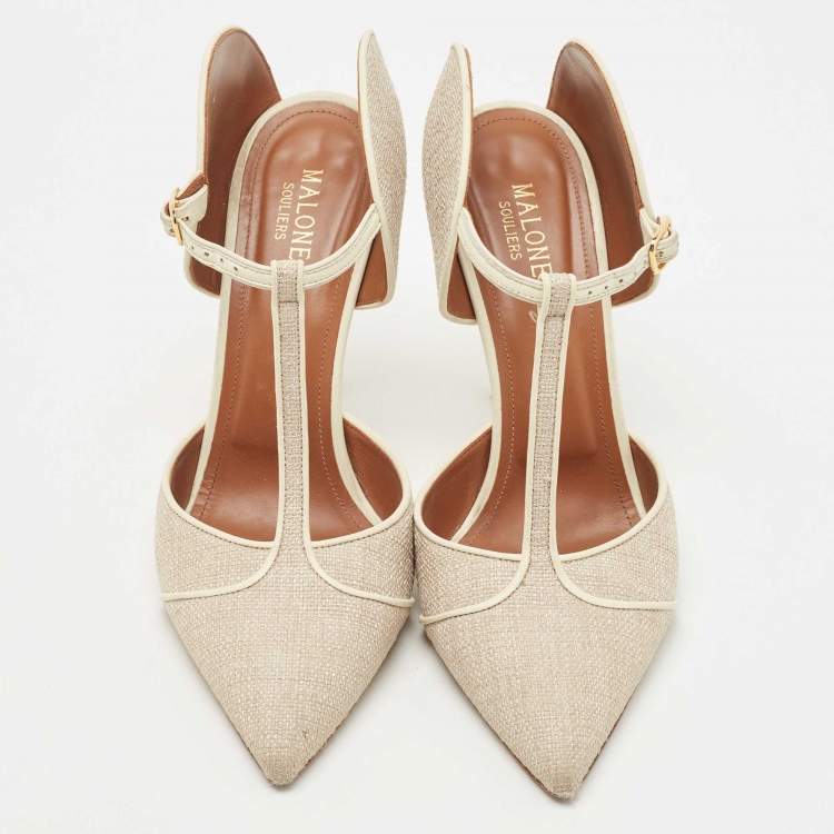 Pre Owned Malone Souliers Cream Leather and Canvas Imogen Pumps Size  41