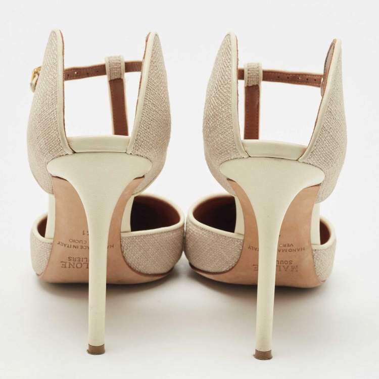 Pre Owned Malone Souliers Cream Leather and Canvas Imogen Pumps Size  41
