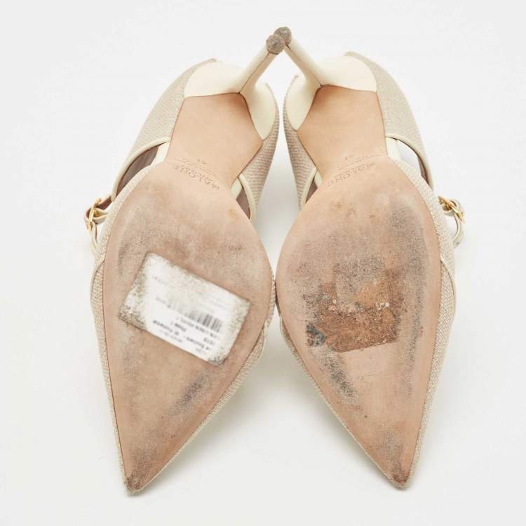 Pre Owned Malone Souliers Cream Leather and Canvas Imogen Pumps Size  41