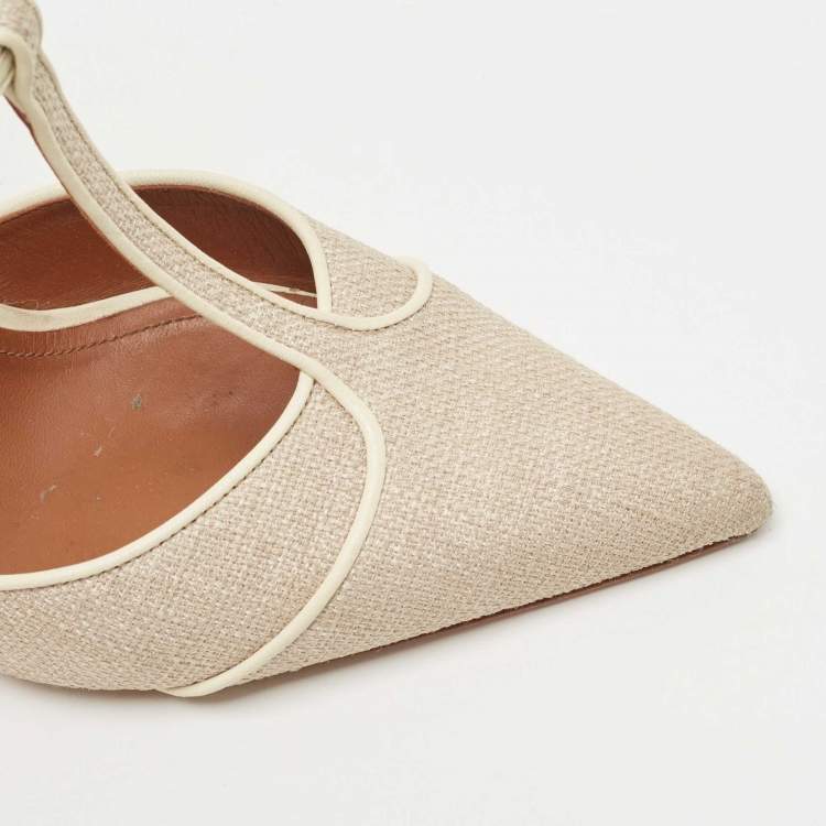 Pre Owned Malone Souliers Cream Leather and Canvas Imogen Pumps Size  41