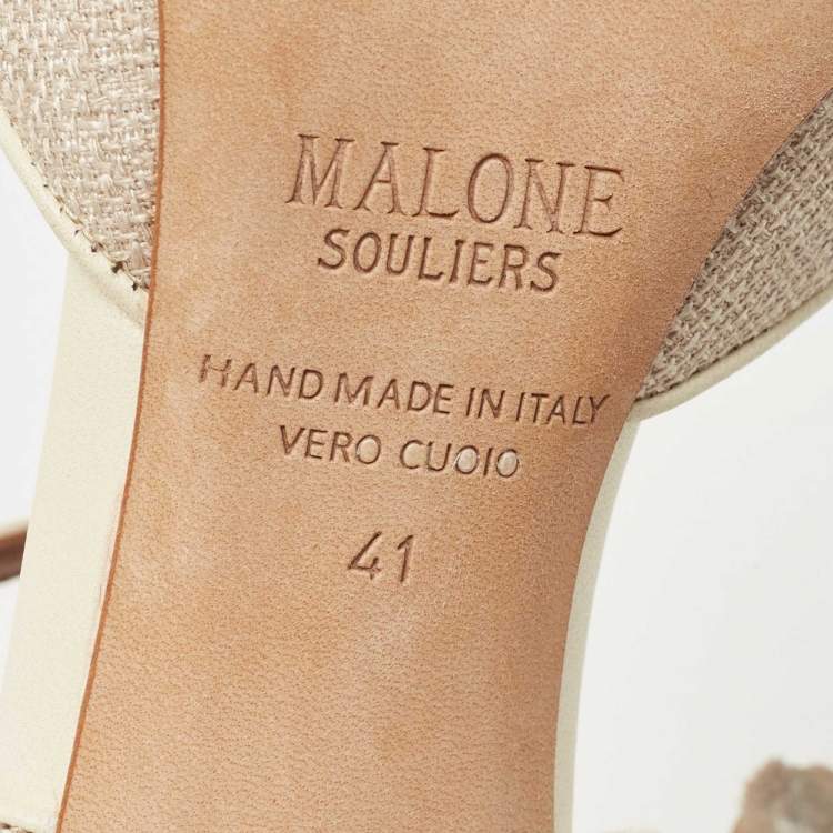 Pre Owned Malone Souliers Cream Leather and Canvas Imogen Pumps Size  41