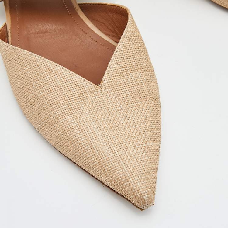 Pre Owned Malone Souliers Beige Raffia Maisie Flat Mules Size 39