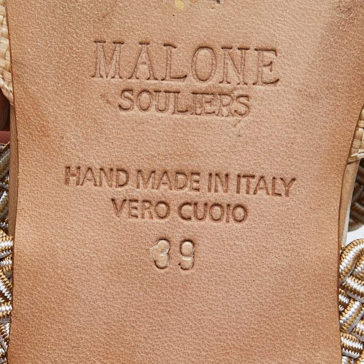 Pre Owned Malone Souliers Beige Raffia Maisie Flat Mules Size 39