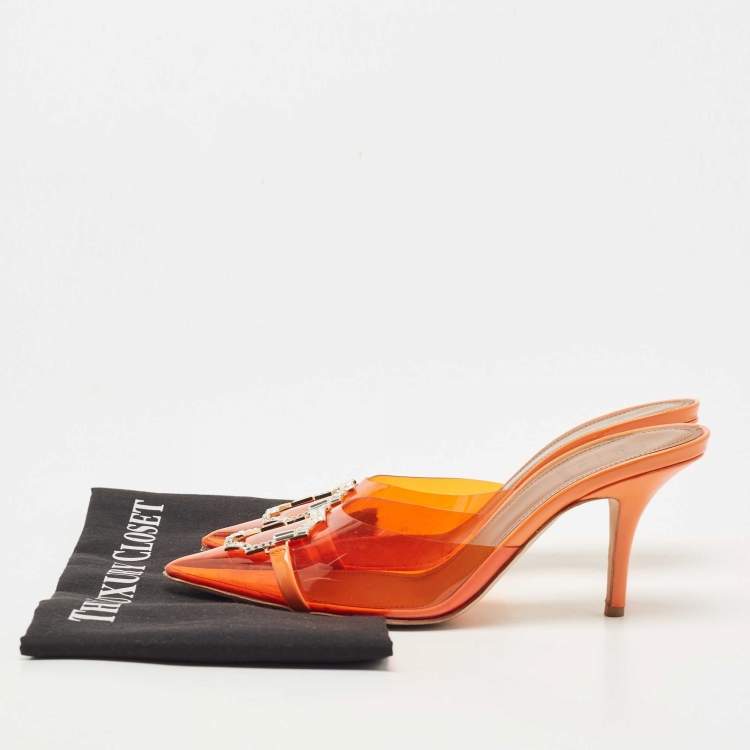Pre Owned Malone Souliers Orange PVC Missy  Pointed Toe Sandals Size 38.5