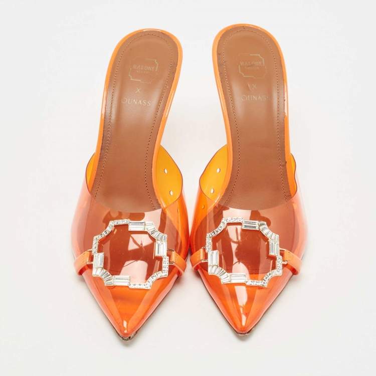 Pre Owned Malone Souliers Orange PVC Missy  Pointed Toe Sandals Size 38.5
