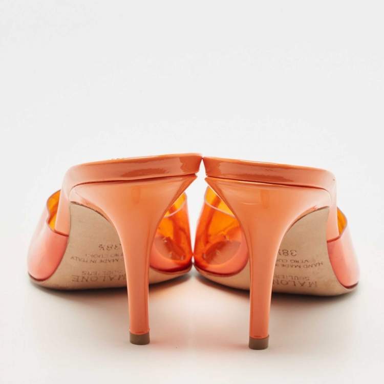 Pre Owned Malone Souliers Orange PVC Missy  Pointed Toe Sandals Size 38.5