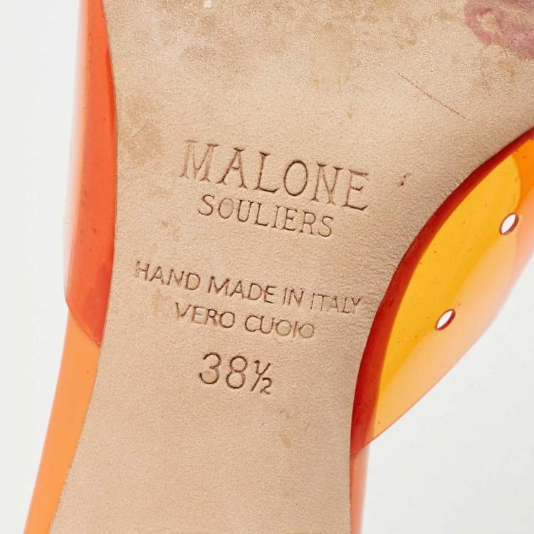Pre Owned Malone Souliers Orange PVC Missy  Pointed Toe Sandals Size 38.5