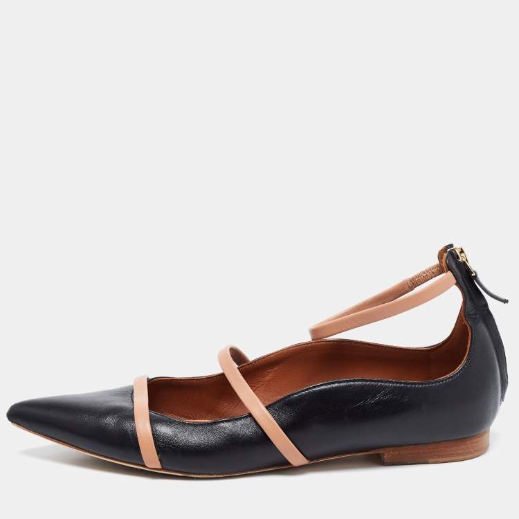 مملوكة مسبقًا Malone Souliers Black/Beige Leather Robyn Ankle Strap Flats Size 39