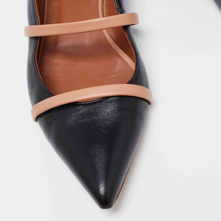 مملوكة مسبقًا Malone Souliers Black/Beige Leather Robyn Ankle Strap Flats Size 39