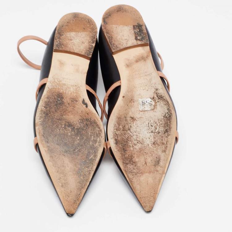 مملوكة مسبقًا Malone Souliers Black/Beige Leather Robyn Ankle Strap Flats Size 39