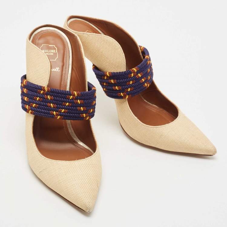 مملوكة مسبقًا Malone Souliers Beige Raffia Mara Pumps Size 39.5