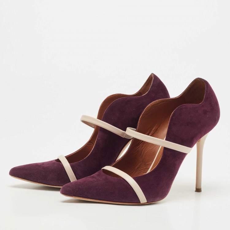 Pre Owned Malone Souliers Burgundy/Beige Suede and Leather Maureen Pumps Size 38 
