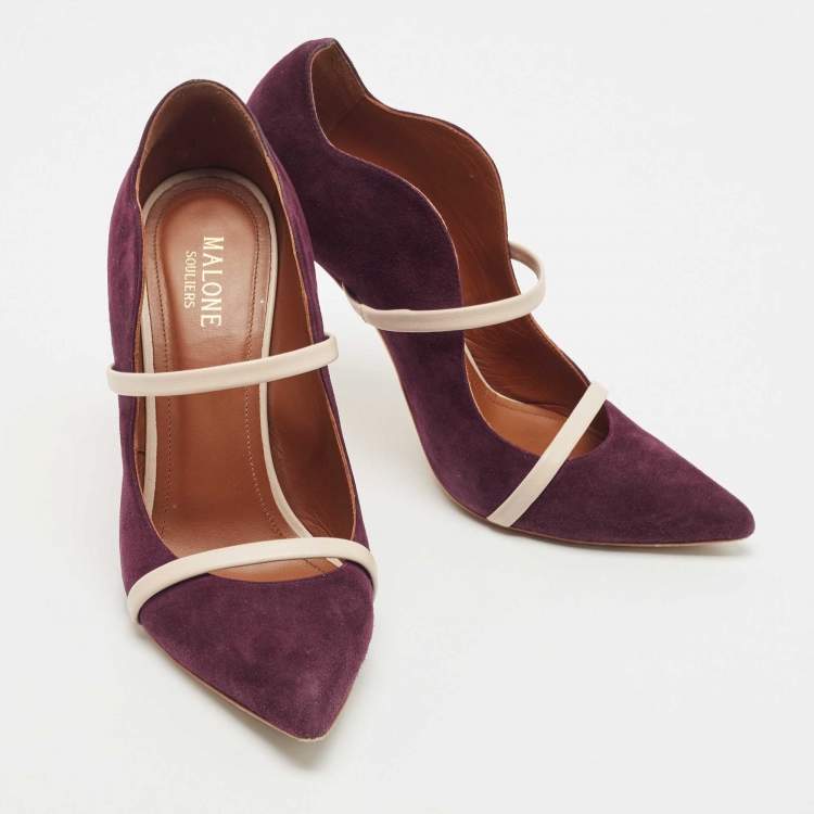 Pre Owned Malone Souliers Burgundy/Beige Suede and Leather Maureen Pumps Size 38 