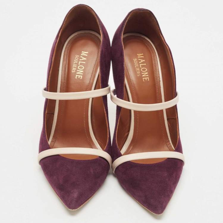 Pre Owned Malone Souliers Burgundy/Beige Suede and Leather Maureen Pumps Size 38 
