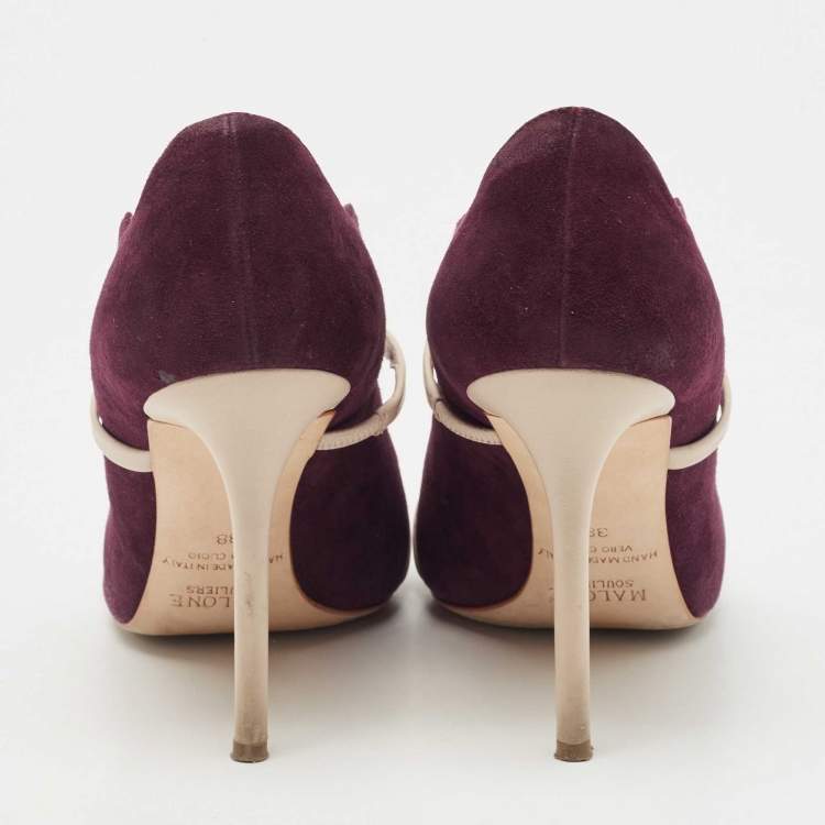 Pre Owned Malone Souliers Burgundy/Beige Suede and Leather Maureen Pumps Size 38 