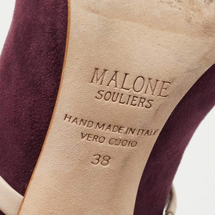Pre Owned Malone Souliers Burgundy/Beige Suede and Leather Maureen Pumps Size 38 