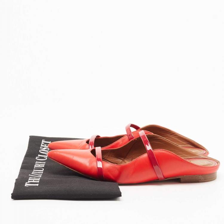 Pre Owned Malone Souliers Red Leather Maureen Flat Mules Size 37.5