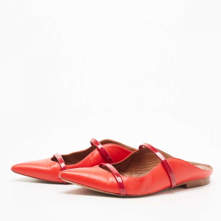 Pre Owned Malone Souliers Red Leather Maureen Flat Mules Size 37.5