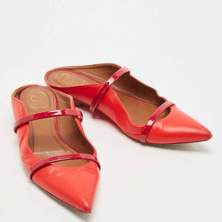 Pre Owned Malone Souliers Red Leather Maureen Flat Mules Size 37.5