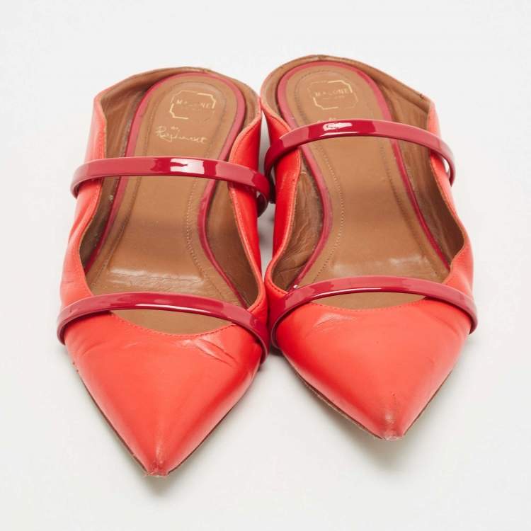 Pre Owned Malone Souliers Red Leather Maureen Flat Mules Size 37.5